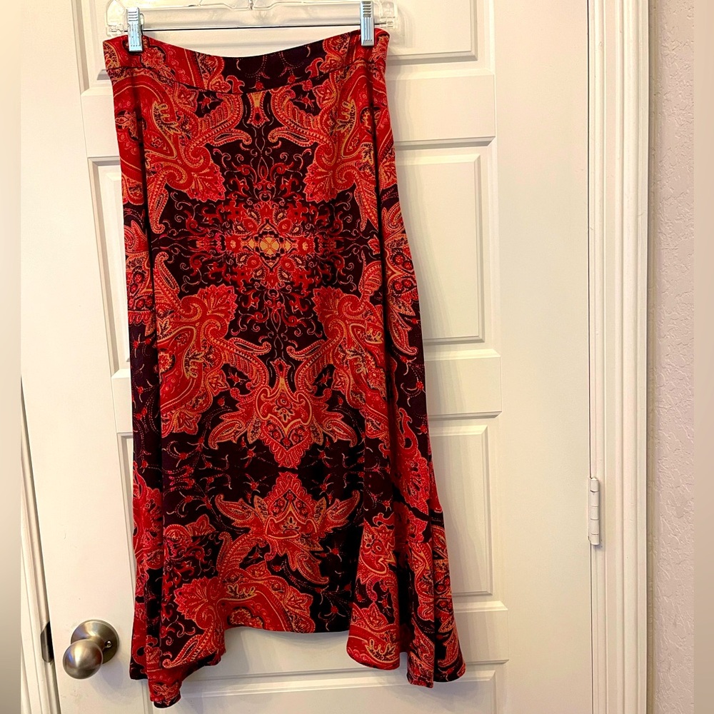 Free People Woman’s Asymmetrical Paisley Skirt Red/Plum Midi Skirt Size:4